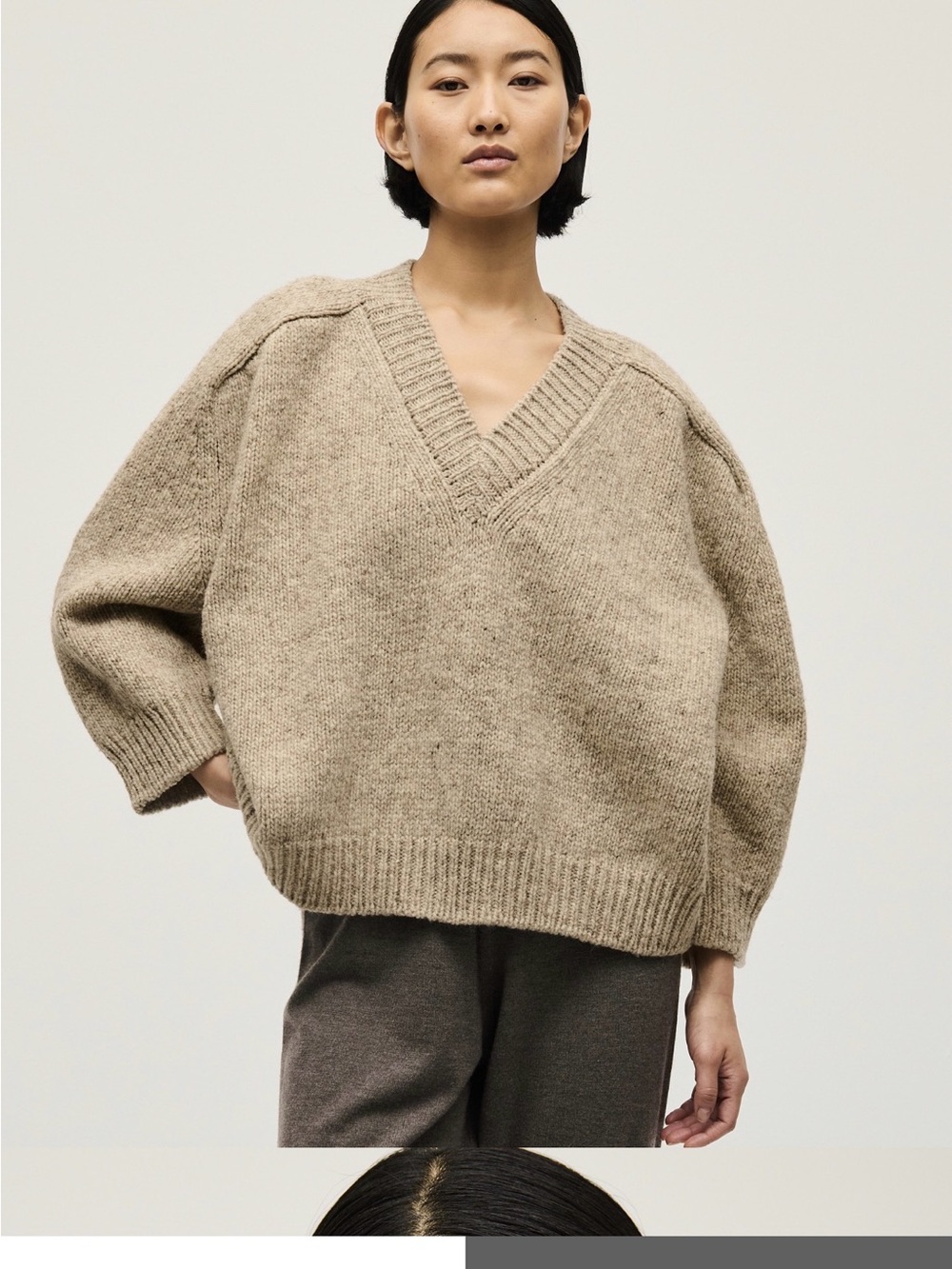 Babaa V-Neck Oversized Sweater in Beige-Taupe